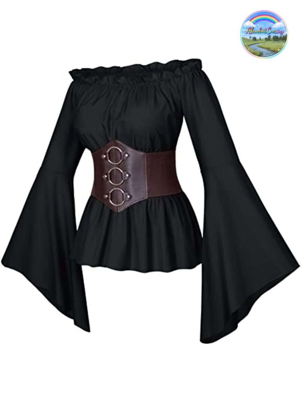 Renaissance Victorian Peasant Blouse Off Shoulder Lace Ruffle Bell Sleeve